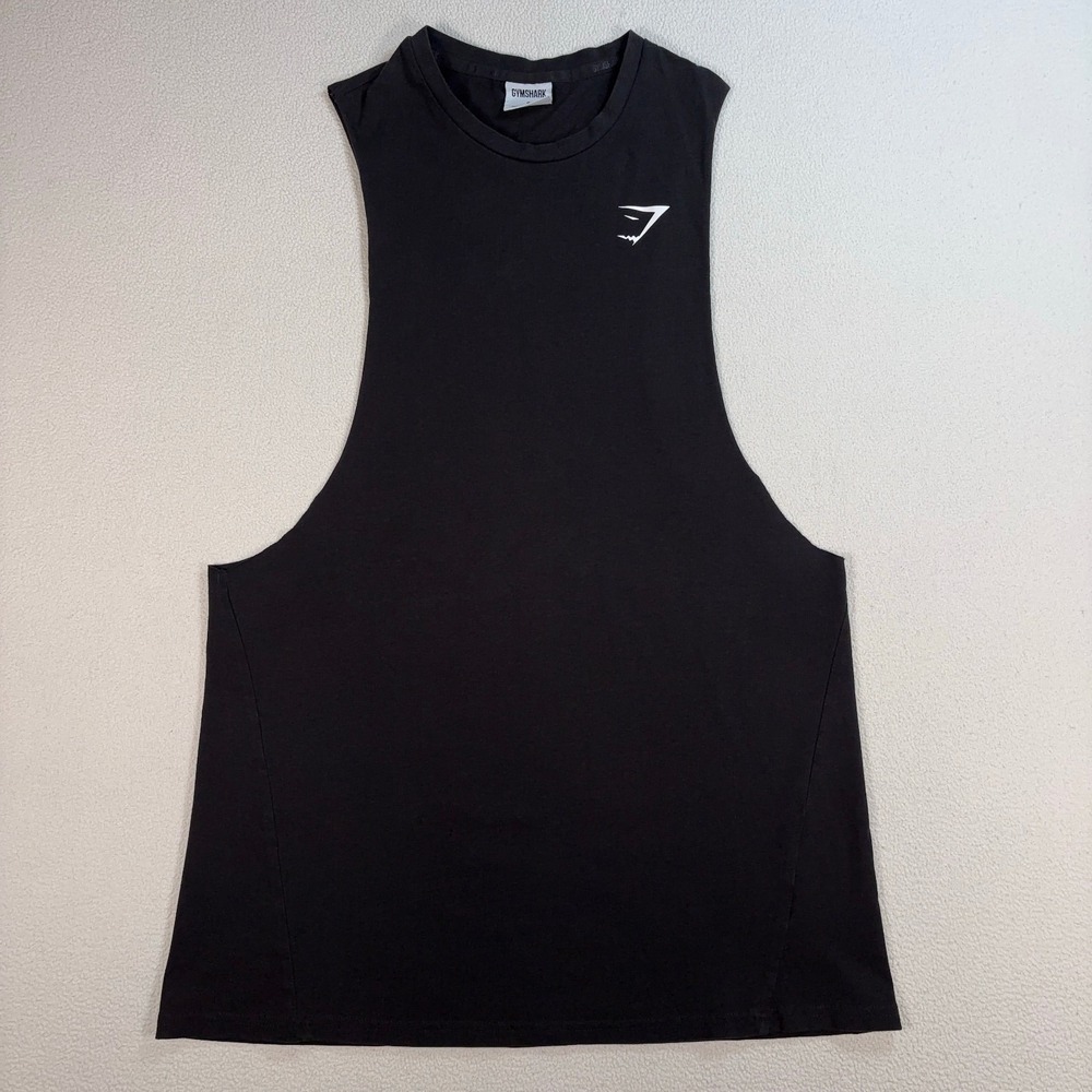 Gymshark Critical Drop Arm Tank Top Mens S Black Slim Fit Stretch Logo Gym *HOLE